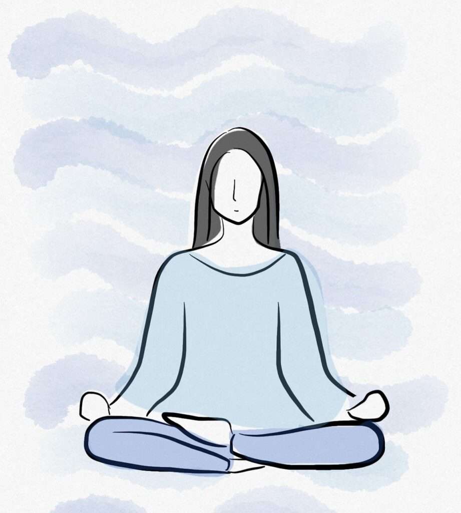 A drawing of a lady in the Lotus Position, or Padmasana, for an article by Srijani Mitra for Houghton & Mackay