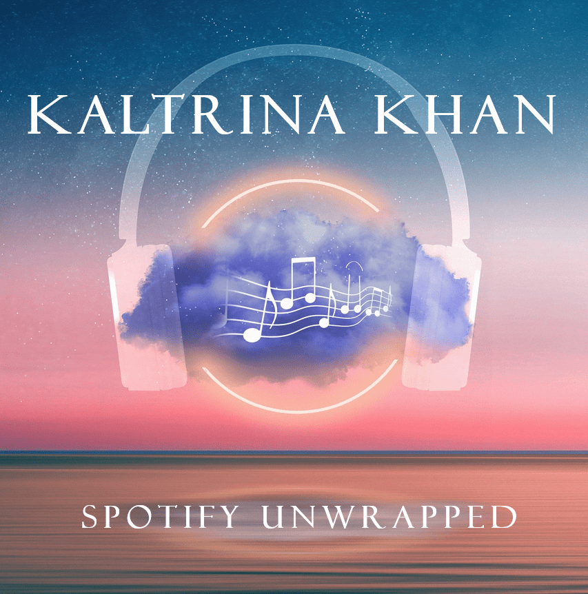 A music album cover with the worlds Kaltrina Khan and Spotify unwrapped for an article on spotify