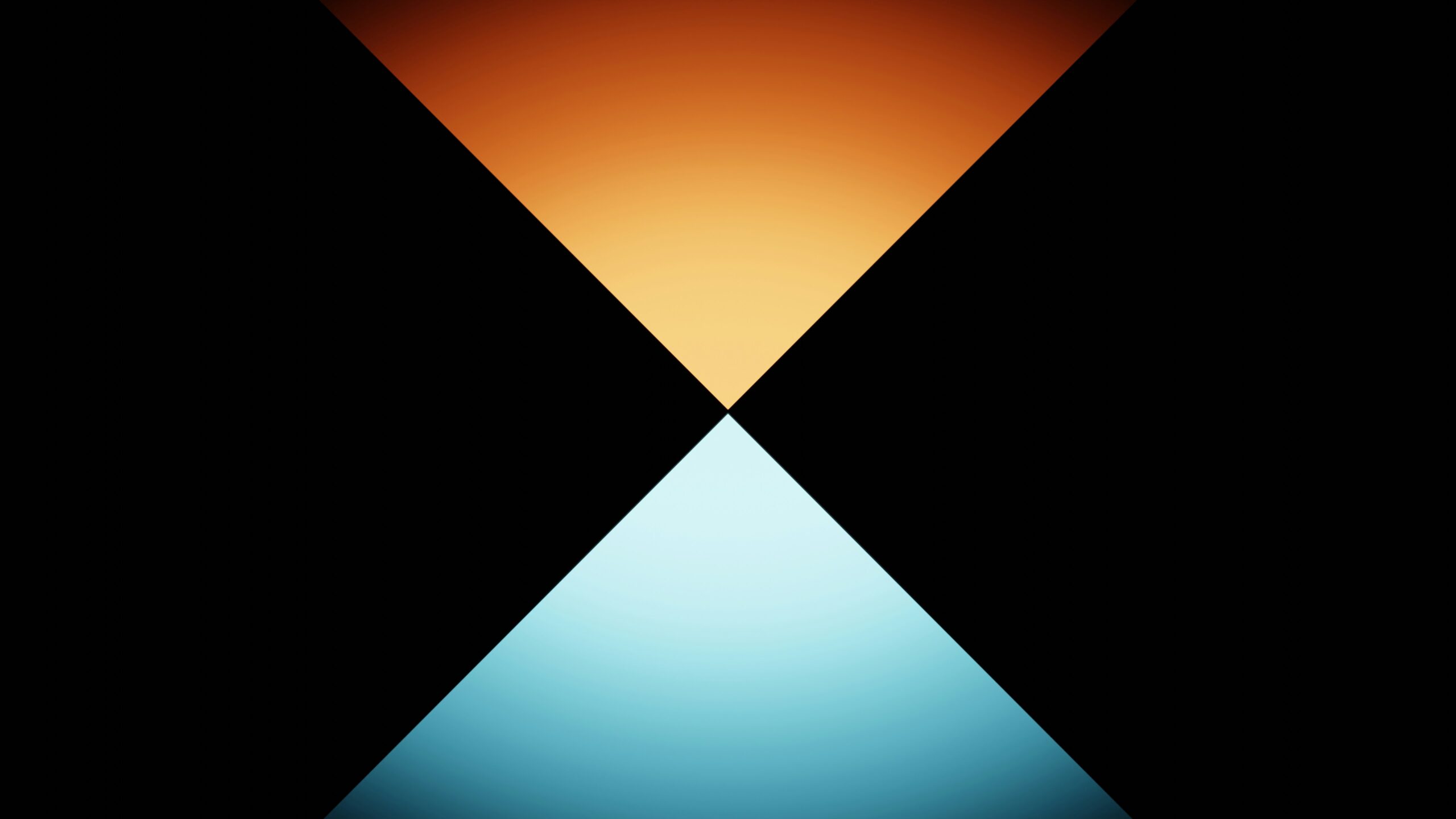 Two triangles touching points are seen in orange and yellow for an artistic design