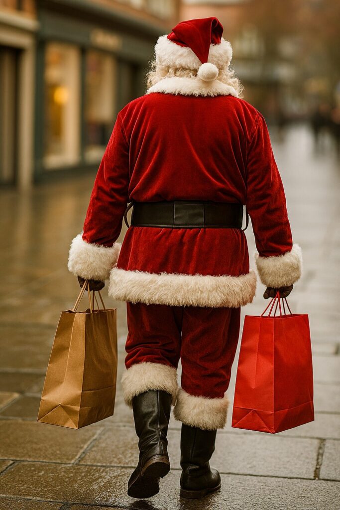 Santa walks with Shopping bags