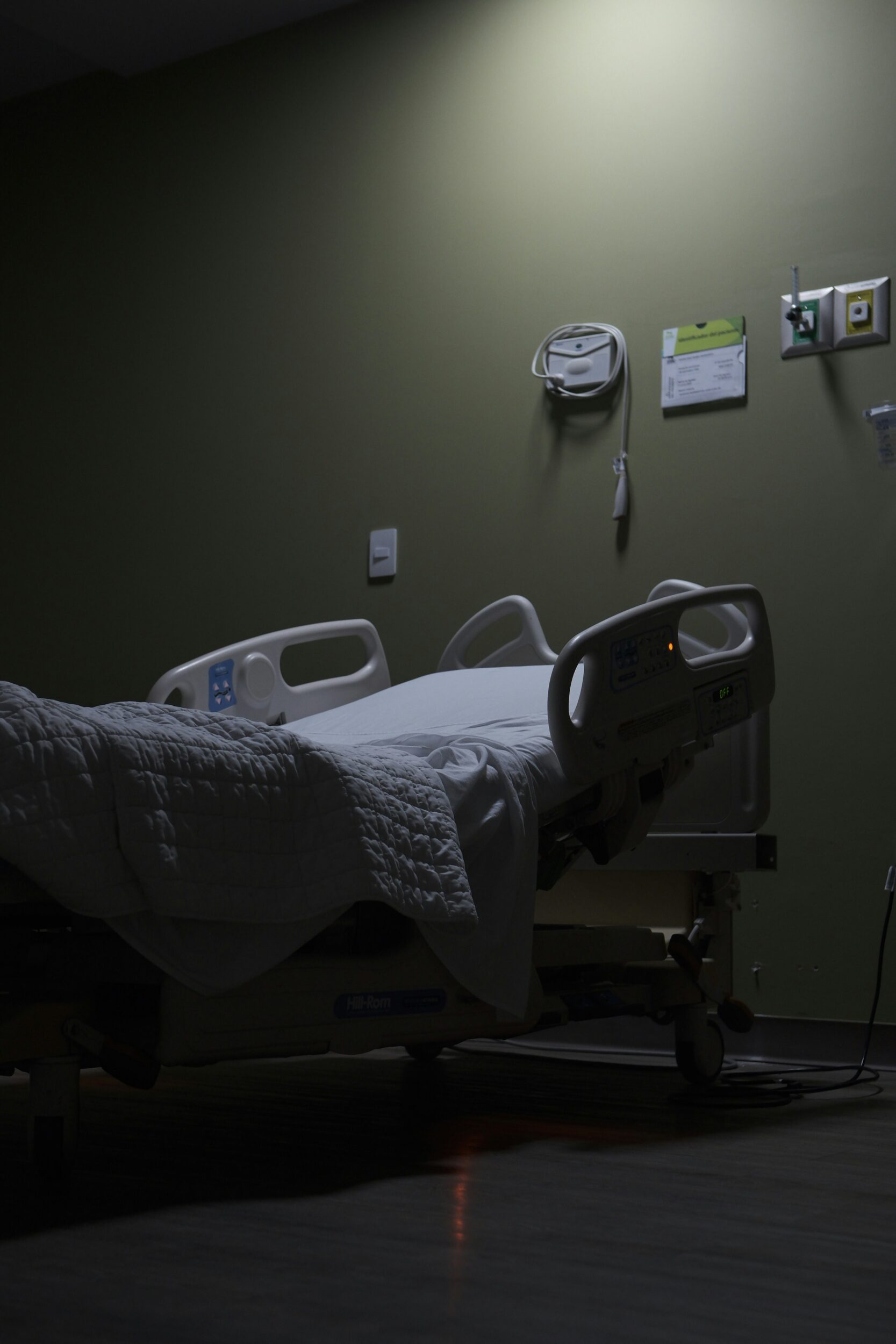 A hospital bed in surreal settings.