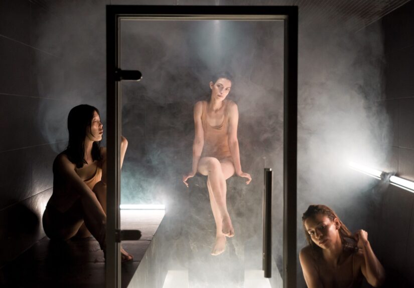 Three girls in a Sauna